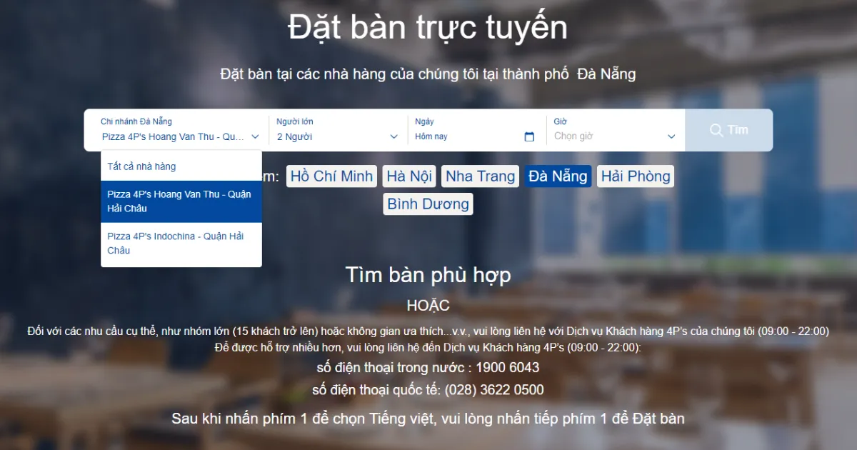 Đặt bàn Pizza 4P's