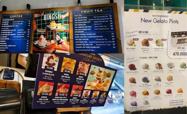 Menu của quán kem Boulevard Gelato and Coffee
